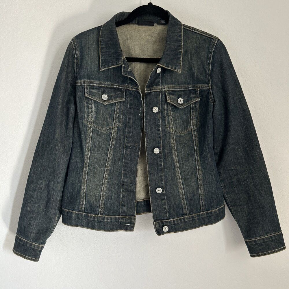 New York & Company Jean Jacket Dark Wash Denim Classic Y2K Sz M